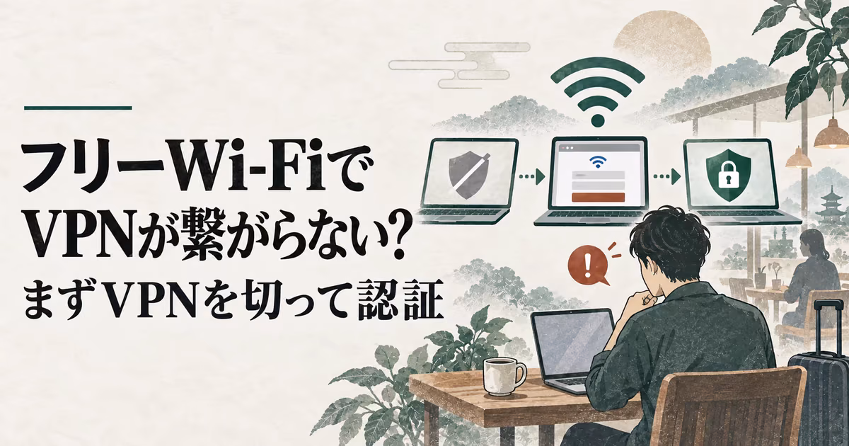 フリーWi-FiでVPNが繋がらない原因と対処法|ログイン認証と設定の切り分け手順のサムネイル