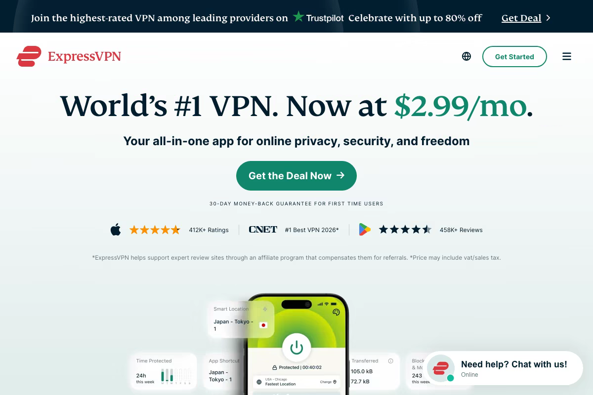 ExpressVPN公式サイトのトップページ